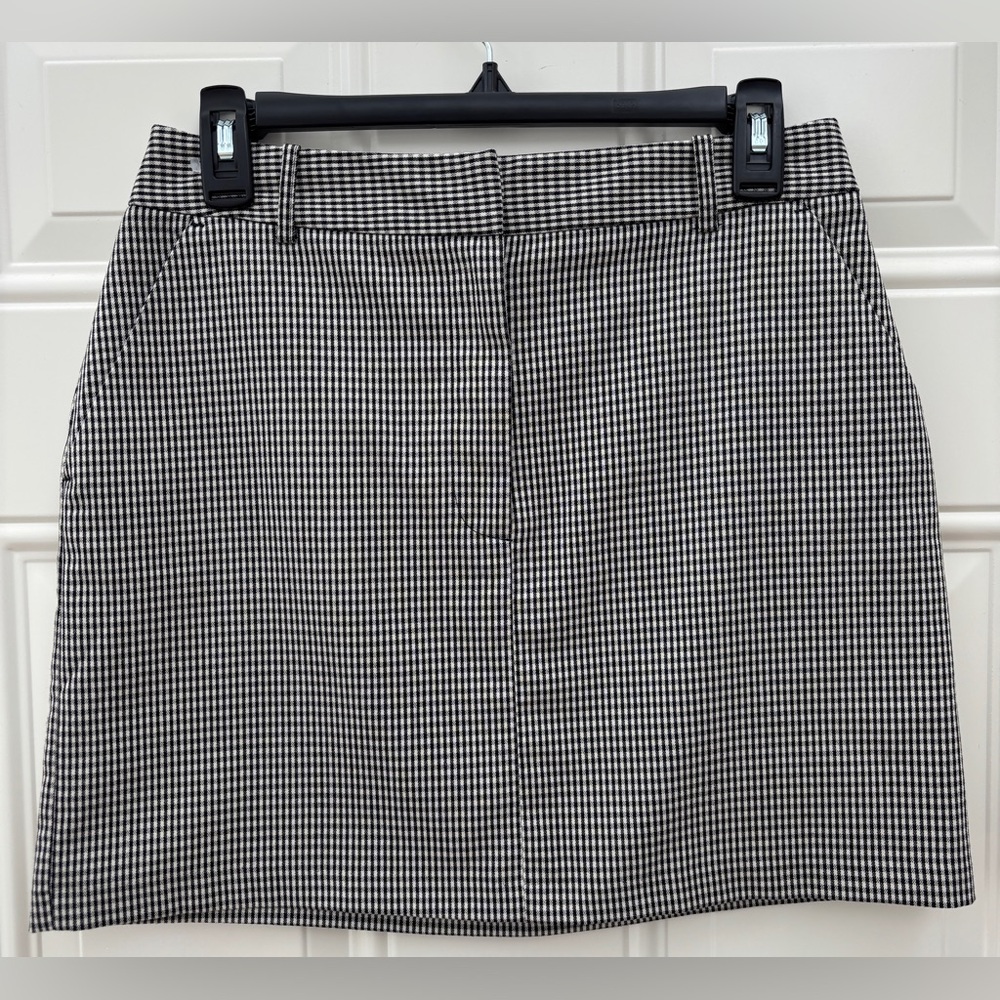 TOPSHOP Plaid Mini Skirt Women's 6 Black & White Gingham Zip Front Pockets